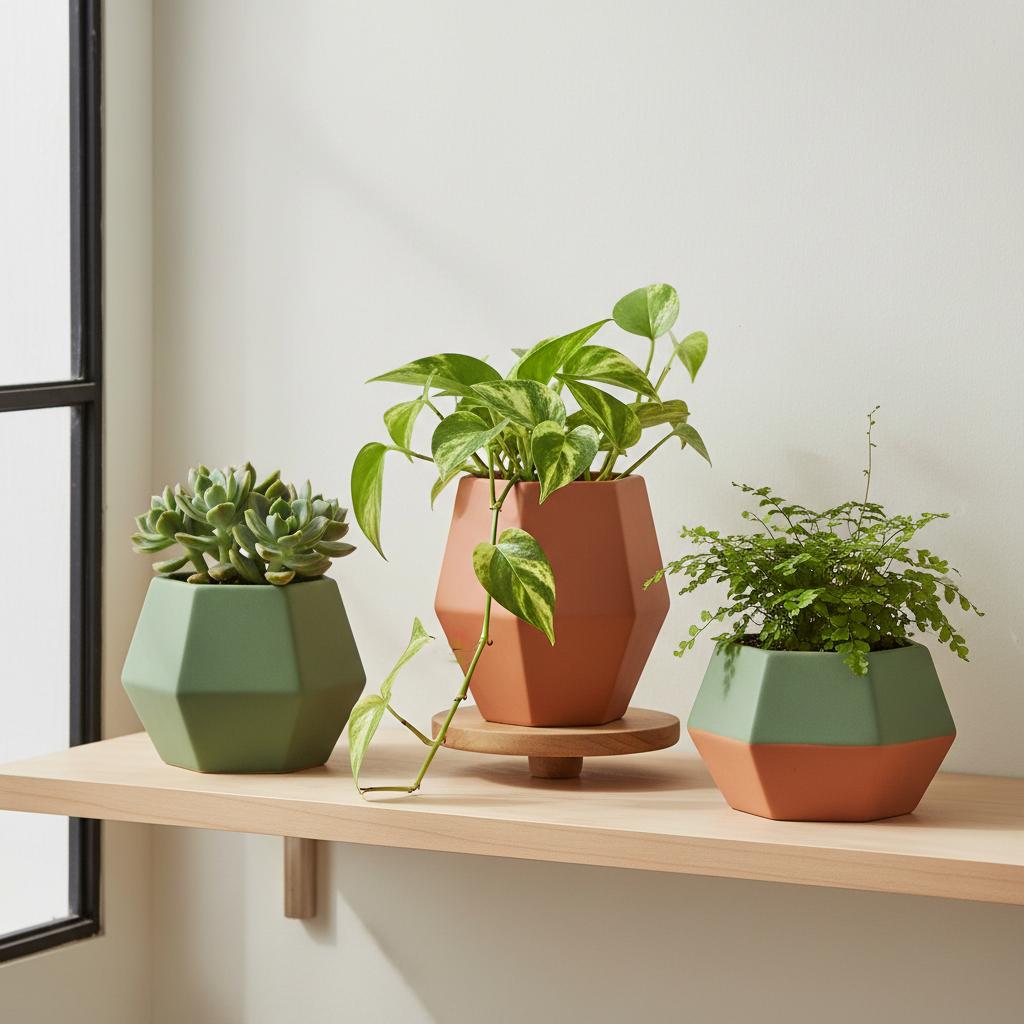 Geometric Ceramic Planter Trio